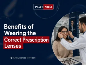 An optical specialist fitting glasses for a customer to demonstrate the benefits of wearing the correct prescription lenses