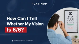 Man checking whether his vision is 6/6 by reading letters on a home eye test chart