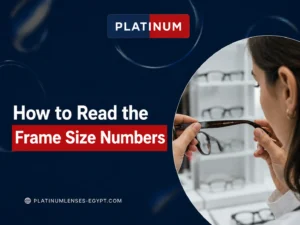 Woman checking the frame size numbers printed inside the temple of eyeglasses