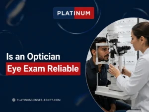 Optician performing a professional eye exam for a patient using a slit lamp