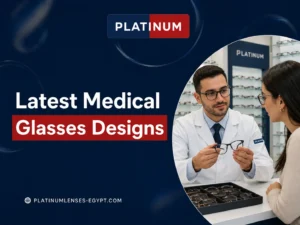 An optical specialist showing a customer the latest medical glasses designs inside a modern eyewear store