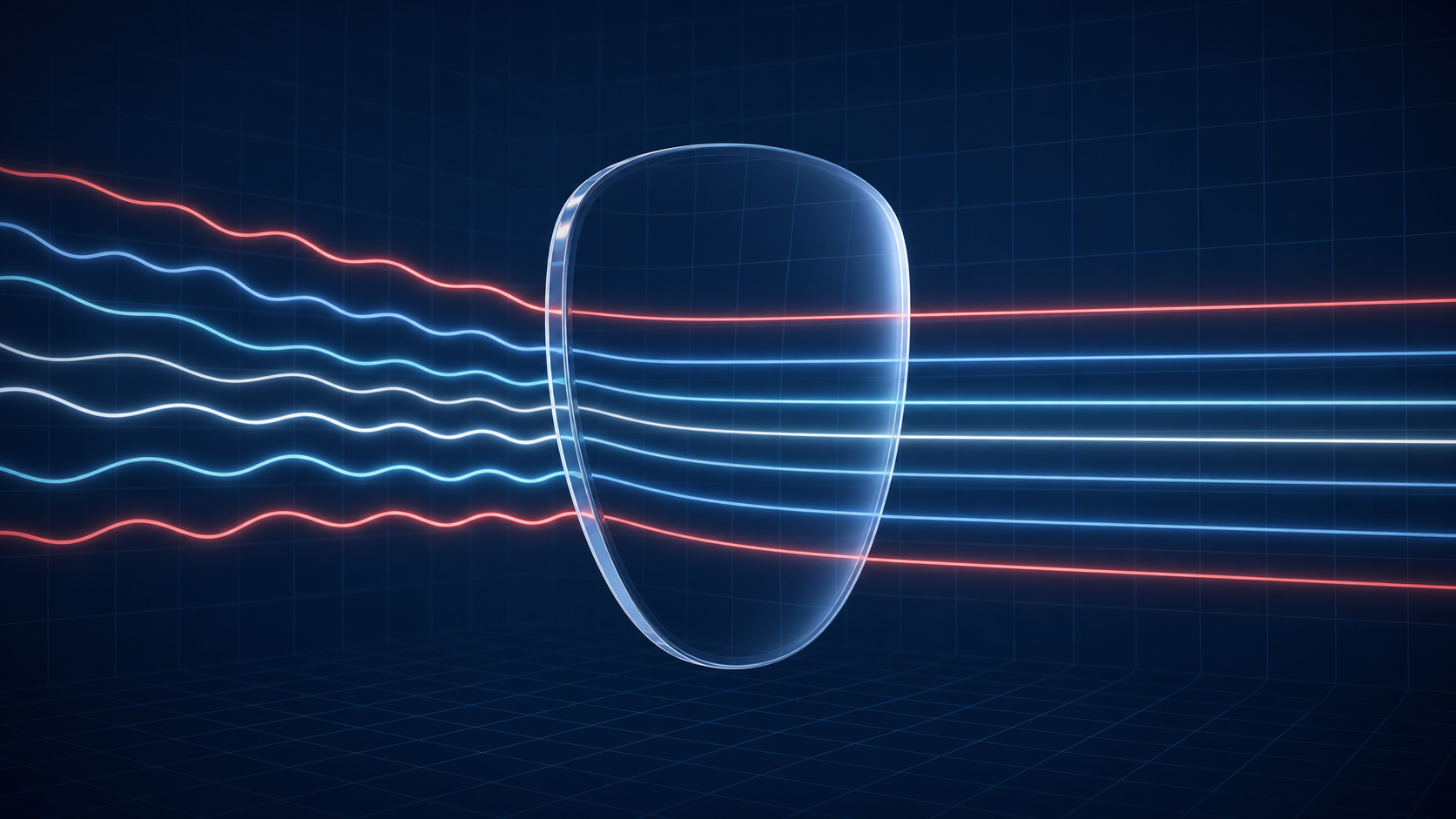 Simulation of reduced peripheral distortion in a progressive lens