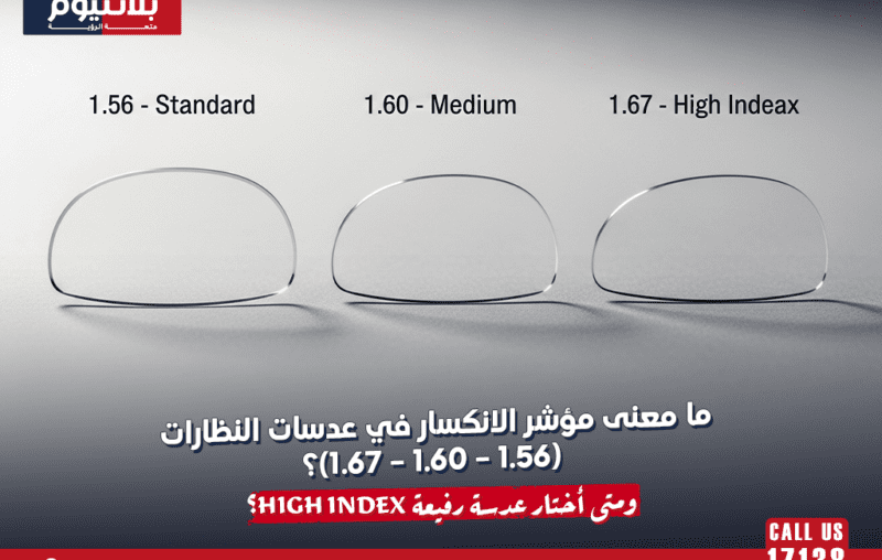ما معنى مؤشر الانكسار في عدسات النظارات (1.56 – 1.60 – 1.67)؟ ومتى أختار عدسة رفيعة High Index؟