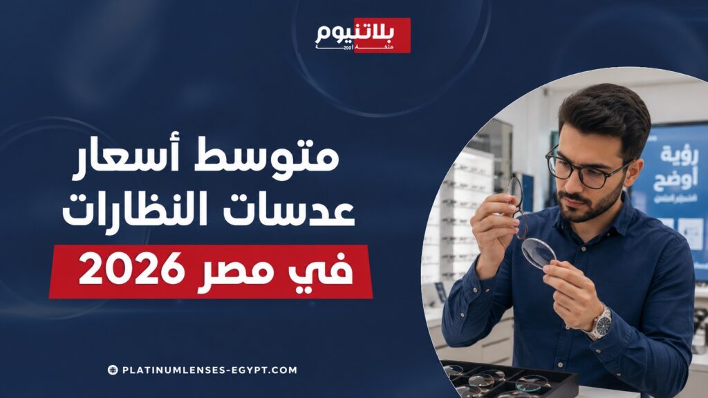صورة توضح متوسط أسعار عدسات النظارات في مصر 2026 مع متخصص يفحص عدسات طبية داخل محل نظارات